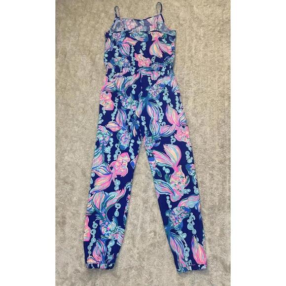 Lilly Pulitzer casual blue/multicolored fish Mini Melba jumpsuit Size XL (12-14) - Picture 8 of 9